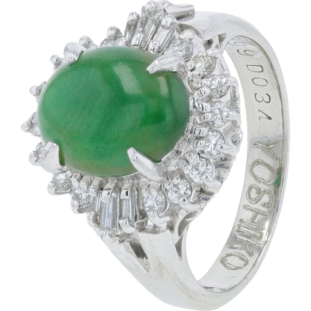 Platinum 1.99 Carat Lavender Jade Ring with Diamond Halo - 0.34 Carat Total Diamond Weight