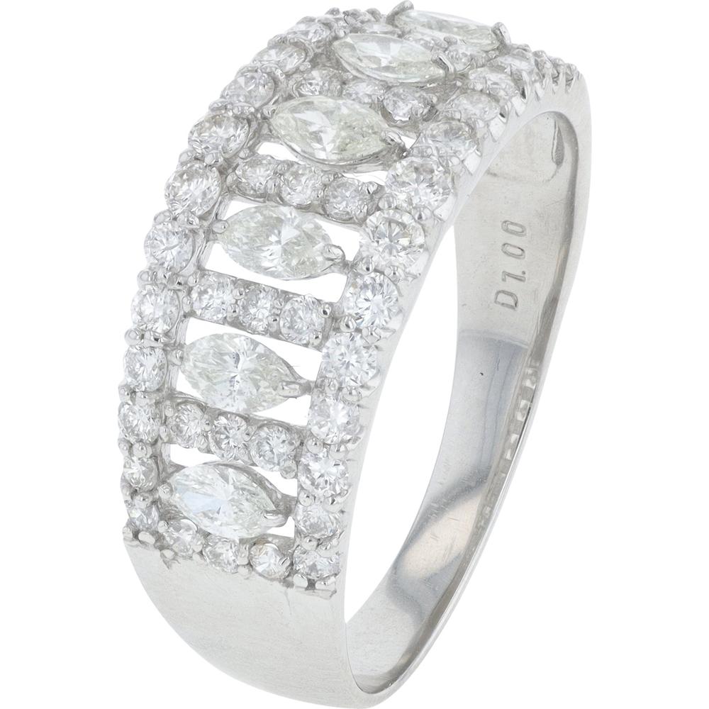 Platinum 1 Carat Diamond Band with Marquise and Round Diamonds - 1.00 Carat Total Diamond Weight