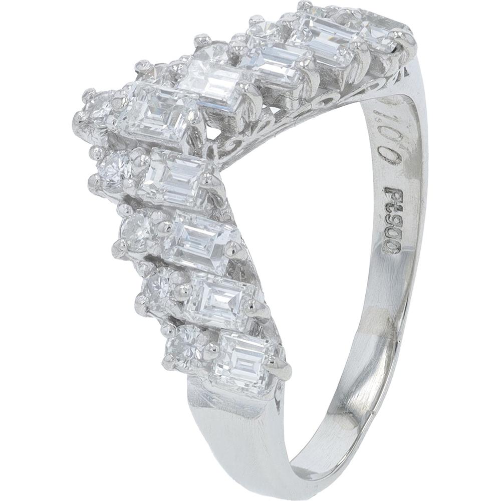 Platinum 1 Carat Diamond Chevron Band with Baguette and Round Diamonds - 1.00 Carat Total Diamond Weight