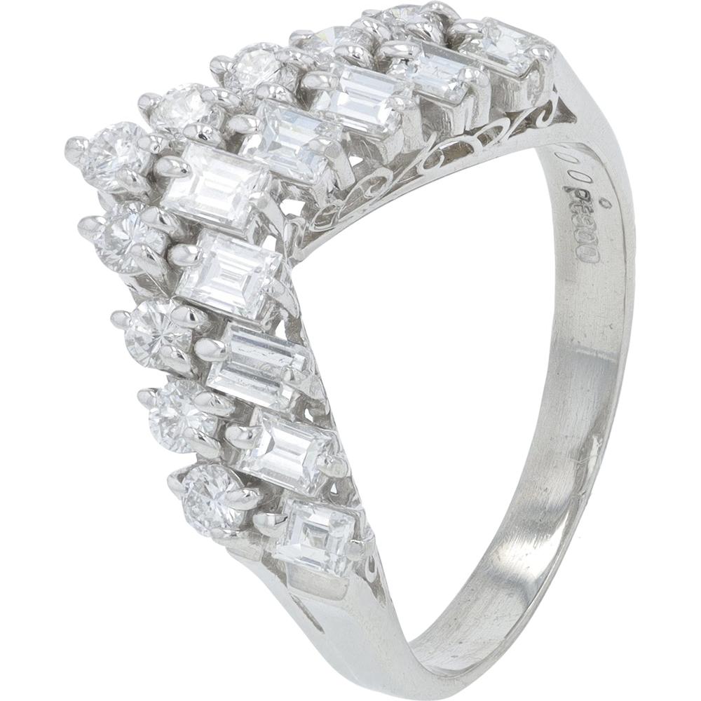 Platinum 1 Carat Diamond Chevron Band with Milgrain Detail - 1.00 Carat Total Diamond Weight