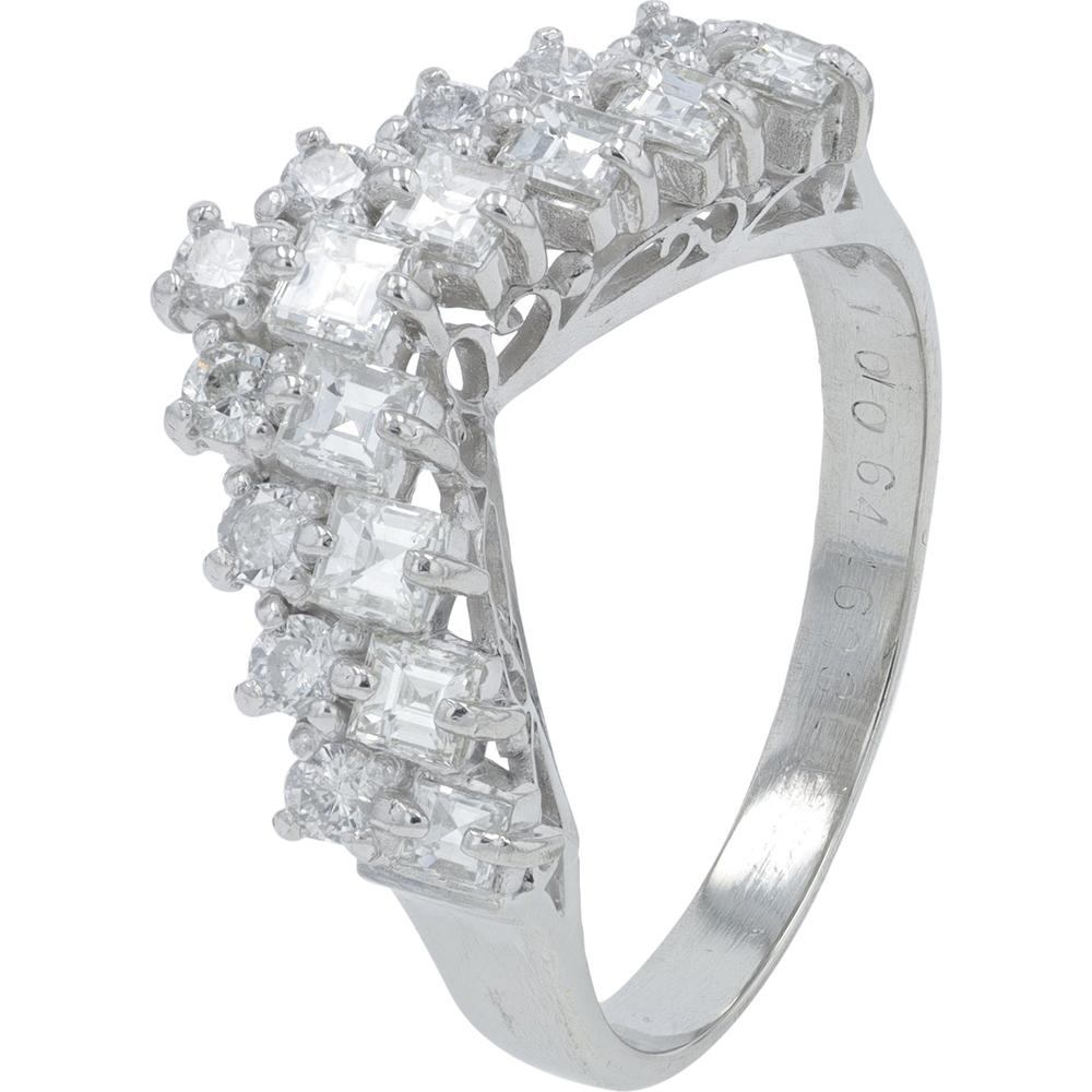 Platinum 1 Carat Diamond Chevron Band with Prong Set Square and Round Diamonds - 1.00 Carat Total Diamond Weight