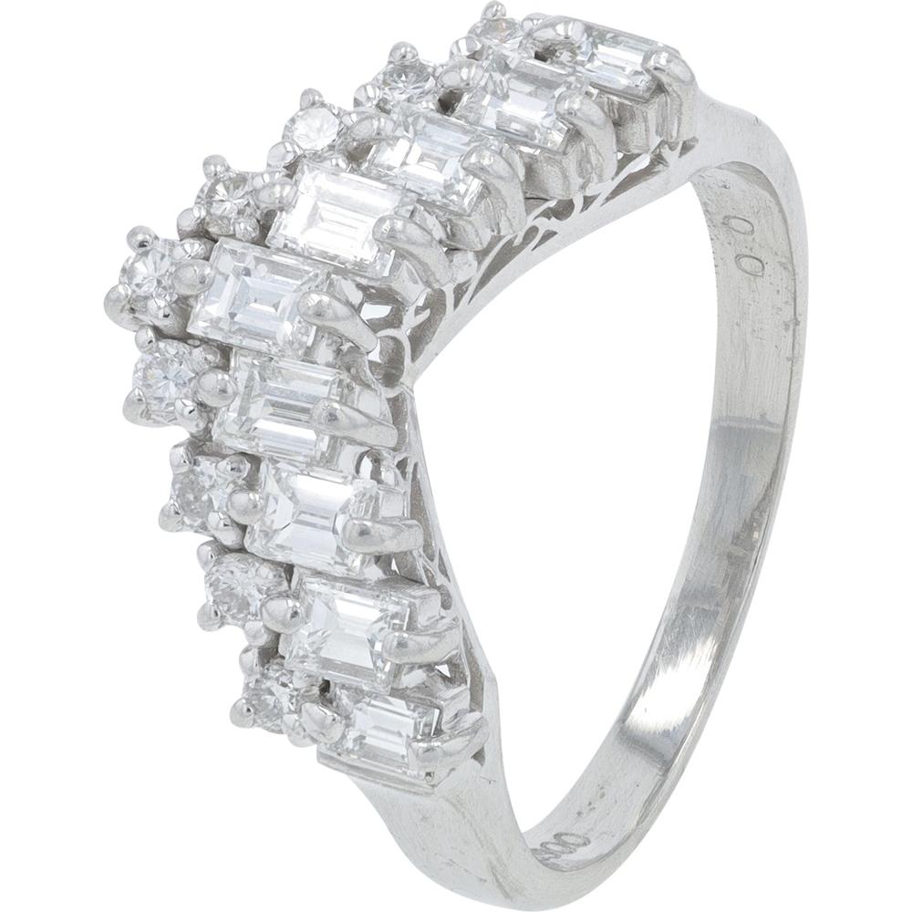 Platinum 1 Carat Diamond Chevron Ring with Sparkling Round Diamonds - 1.00 Carat Total Diamond Weight