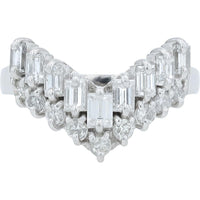 Platinum 1 Carat Diamond Chevron Ring Wrap with Baguette and Round Diamonds