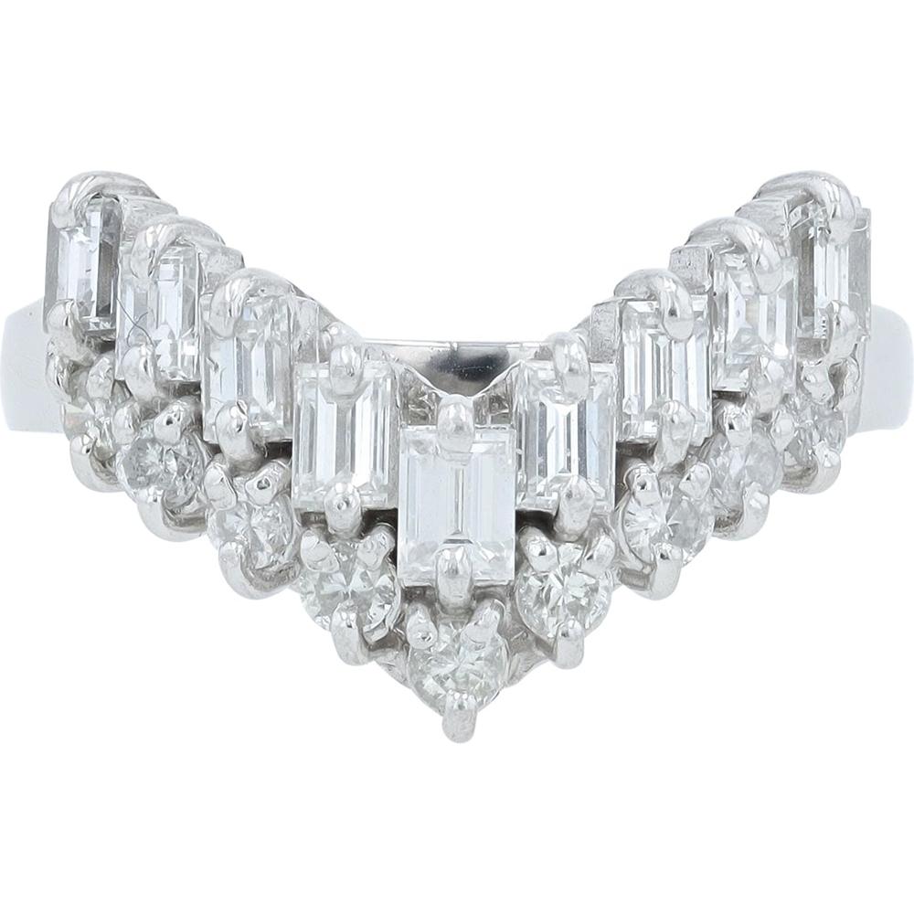 Platinum 1 Carat Diamond Chevron Ring Wrap with Baguette and Round Diamonds