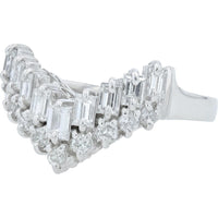 Platinum 1 Carat Diamond Chevron Ring Wrap with Baguette and Round Diamonds