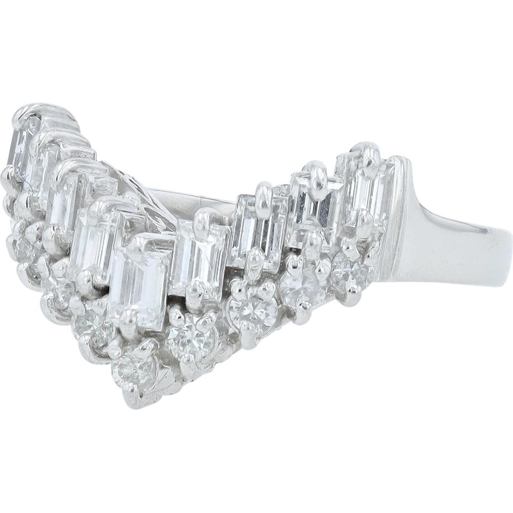 Platinum 1 Carat Diamond Chevron Ring Wrap with Baguette and Round Diamonds