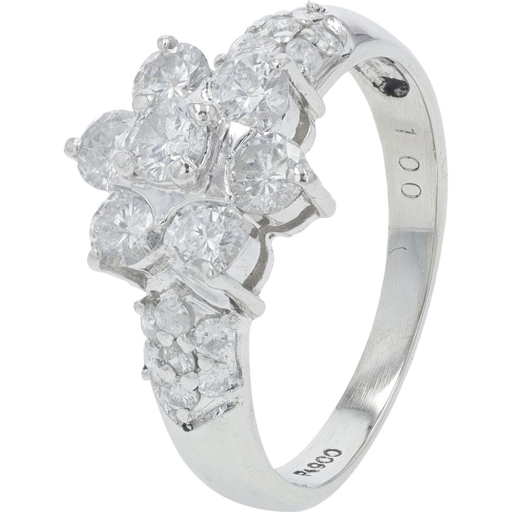 Platinum 1 Carat Diamond Cluster Ring - 1.00 Carat Total Diamond Weight