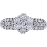 Platinum 1 - Carat Diamond Cluster Ring with Milgrain Detail - 1.00 Carat Total Diamond Weight