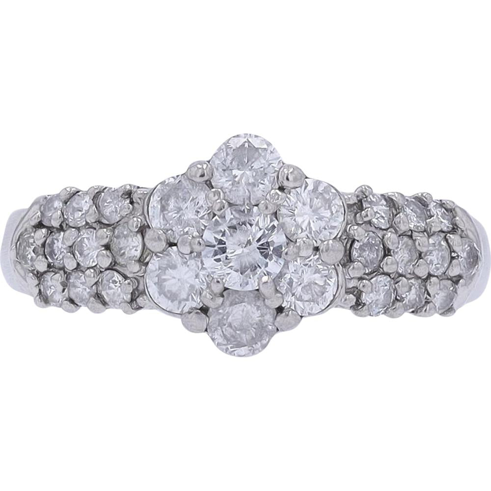 Platinum 1 - Carat Diamond Cluster Ring with Milgrain Detail - 1.00 Carat Total Diamond Weight
