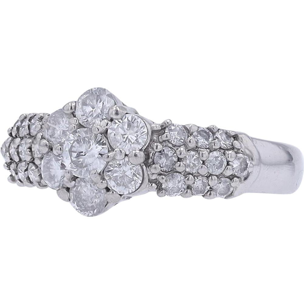 Platinum 1 - Carat Diamond Cluster Ring with Milgrain Detail - 1.00 Carat Total Diamond Weight