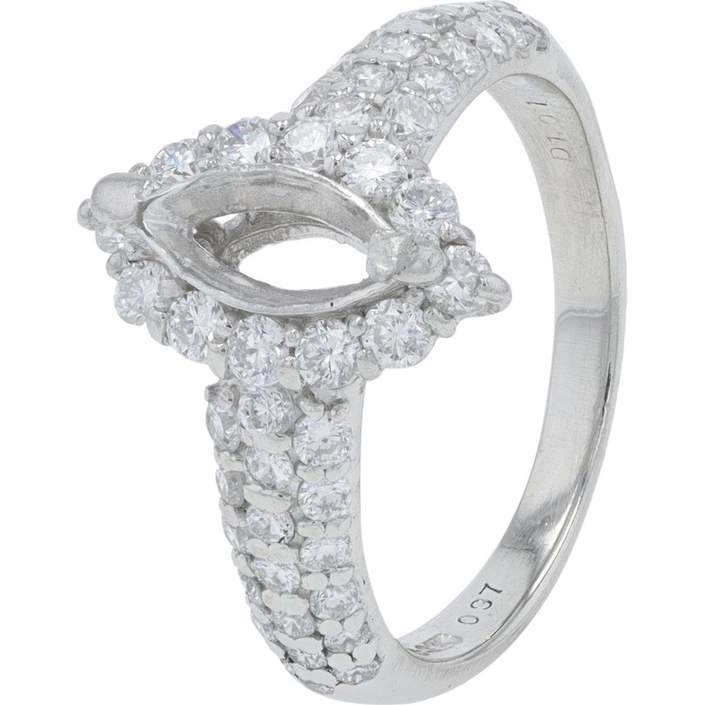 Platinum 1 Carat Diamond Marquise Semi - Mount with Pavé Setting - 1.01 Carat Total Diamond Weight