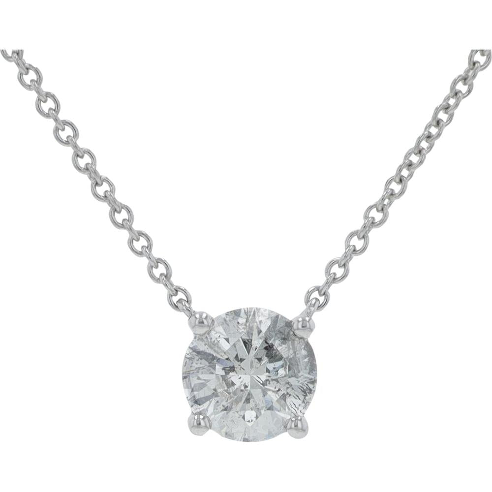 Platinum 1 Carat Round Brilliant Diamond Solitaire Necklace - 1.00 Carat Total Diamond Weight