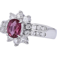 Platinum 1 Carat Ruby Center Ring with Diamond Halo - 0.71 Carat Total Diamond Weight