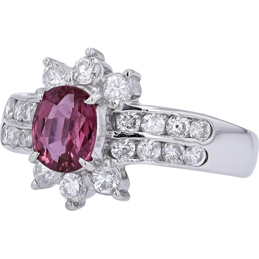 Platinum 1 Carat Ruby Center Ring with Diamond Halo - 0.71 Carat Total Diamond Weight