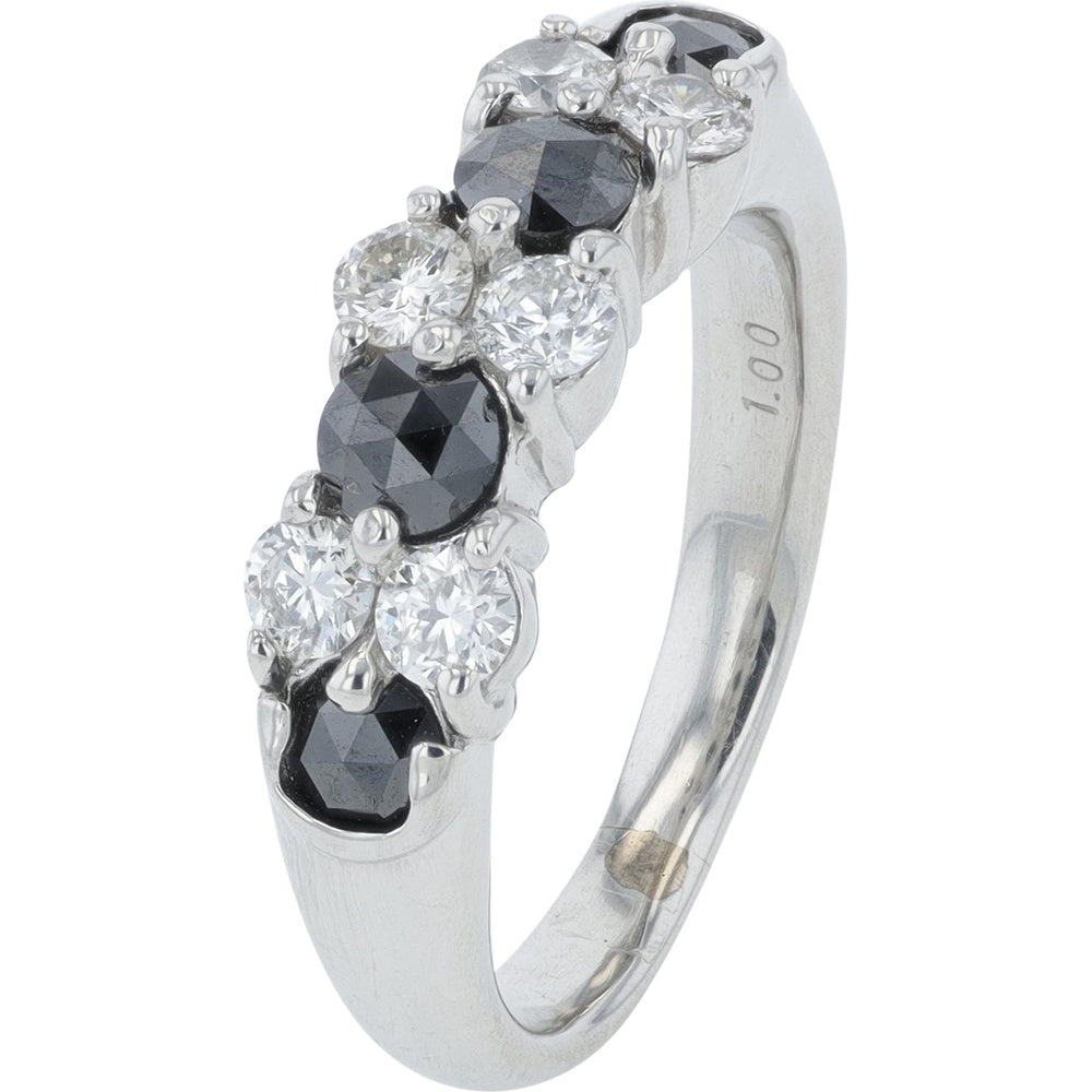 Platinum 1 Carat Total Weight Band with Alternating Round Black and White Diamonds