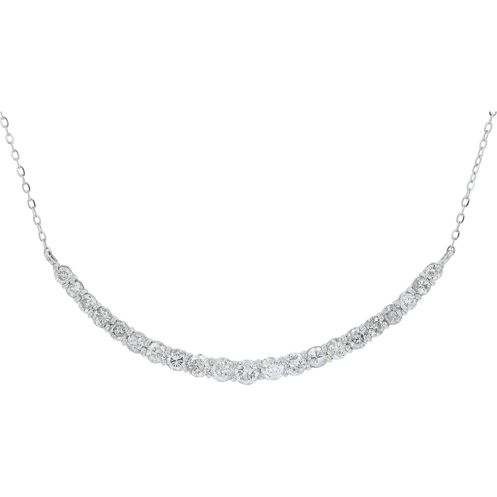 Platinum 1 Carat Total Weight Diamond Bar Necklace with Round Cut Diamonds on Delicate Cable Chain