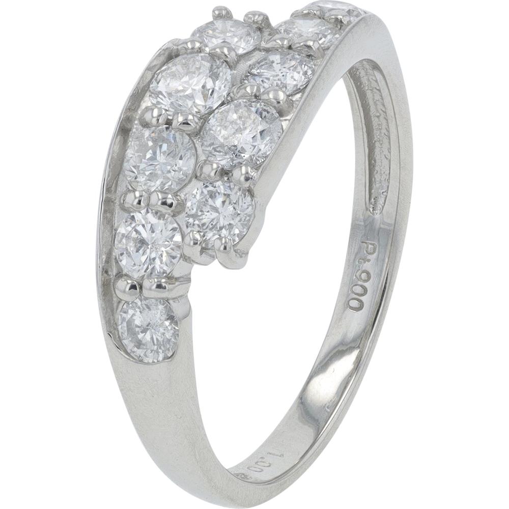 Platinum 1 Carat Total Weight Diamond Bypass Ring - Round Diamonds, Prong Set - Size 6.75