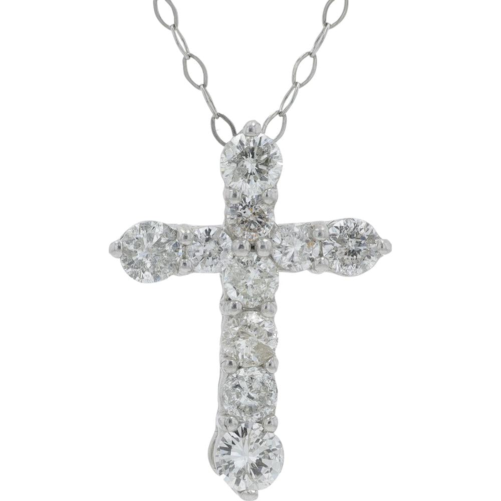 Platinum 1 Carat Total Weight Diamond Cross Pendant - 1.00 Carat Total Diamond Weight