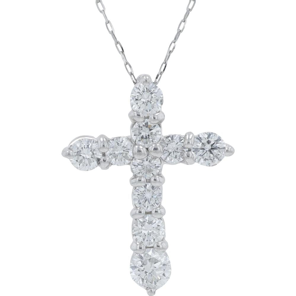 Platinum 1 Carat Total Weight Diamond Cross Pendant Necklace - 1.00 Carat Total Diamond Weight