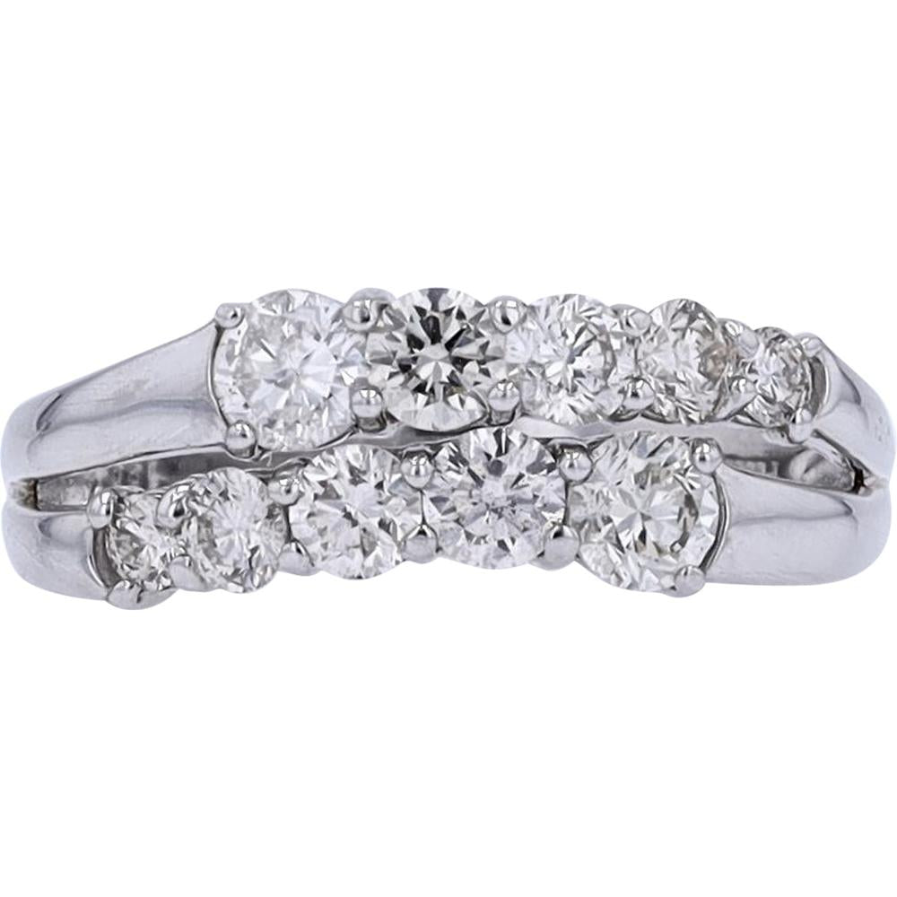 Platinum 1 Carat Total Weight Diamond Ring with Dual Row Round Diamonds