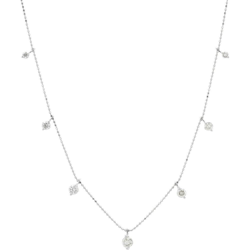 Platinum 1 Carat Total Weight Diamond Station Necklace - Adjustable 18" Bolo Chain