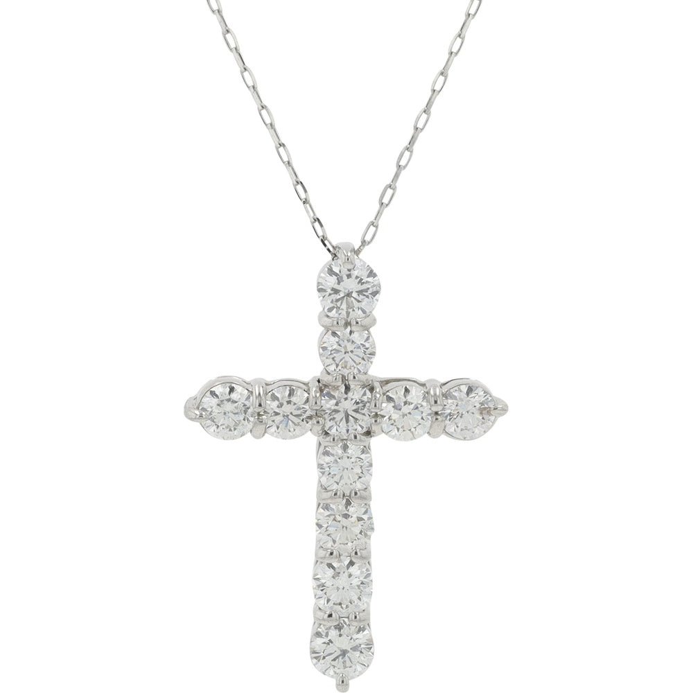 Platinum 1 Carat Total Weight Round Diamond Cross Pendant with 18-Inch Chain