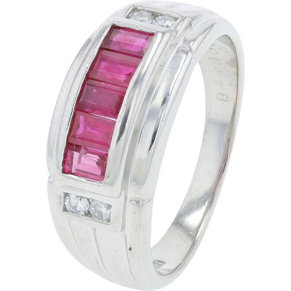 Platinum 1 Carat Total Weight Ruby Ring with 0.08 Carat Diamond Accents - Size 5.75