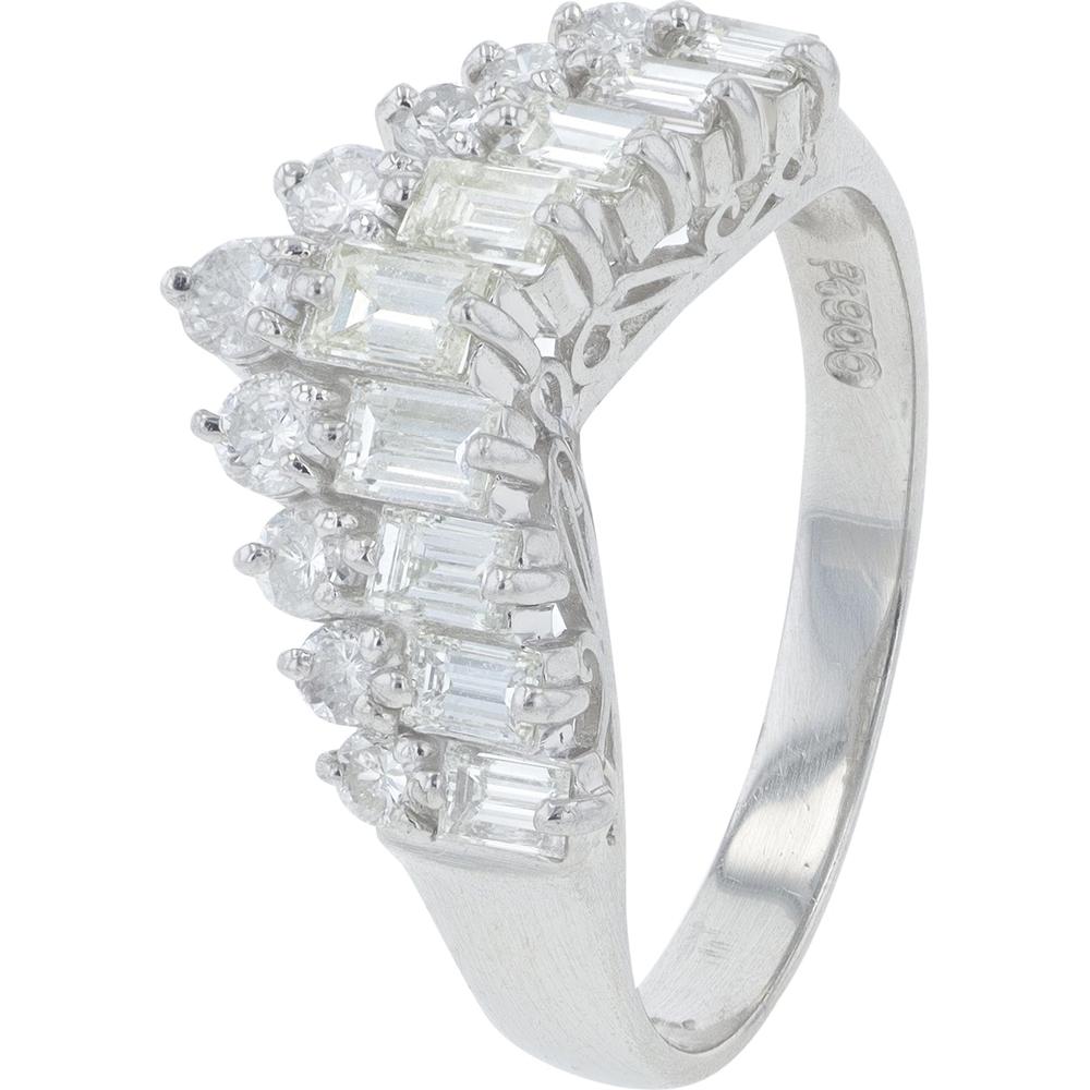 Platinum 1 Carats Diamond Chevron Ring - 1.00 Carats Total Diamond Weight