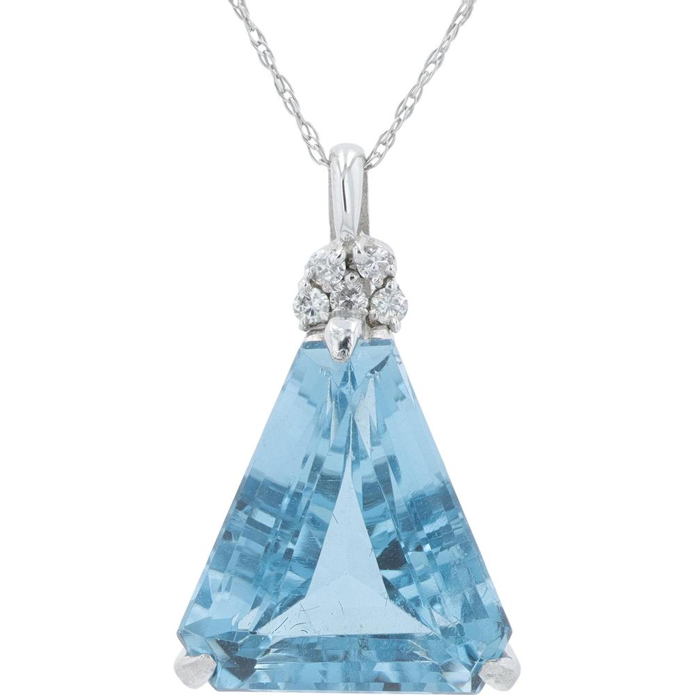 Platinum 10.86 Carat Blue Topaz Cocktail Pendant with Diamond Accent - 0.07 Carat Total Diamond Weight