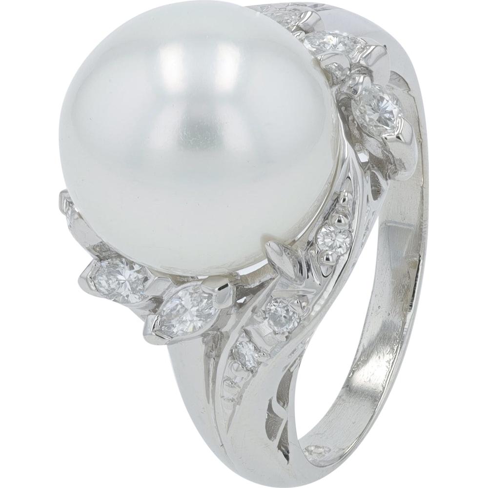 Platinum 10.9mm Pearl Ring with 0.30 Carat Total Diamond Accents
