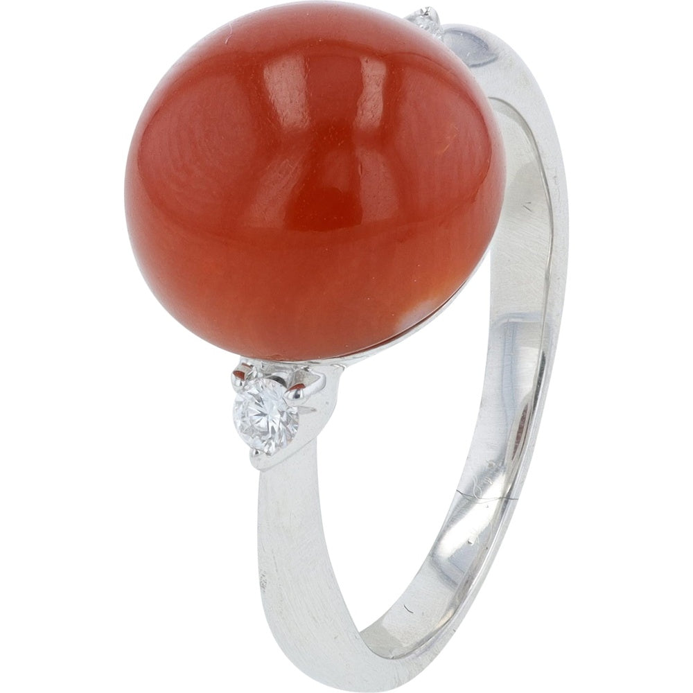 Platinum 11.27MM Coral Bead Ring with 0.08 Carat Round Diamond Accents - Size 6
