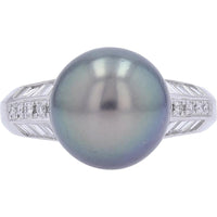 Platinum 11.4MM Tahitian Pearl Ring with Diamond Accents - 0.55 Carat Total Diamond Weight