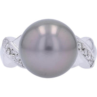 Platinum 11.5MM Pearl and Diamond Ring with 0.12 Carat Total Diamond Weight