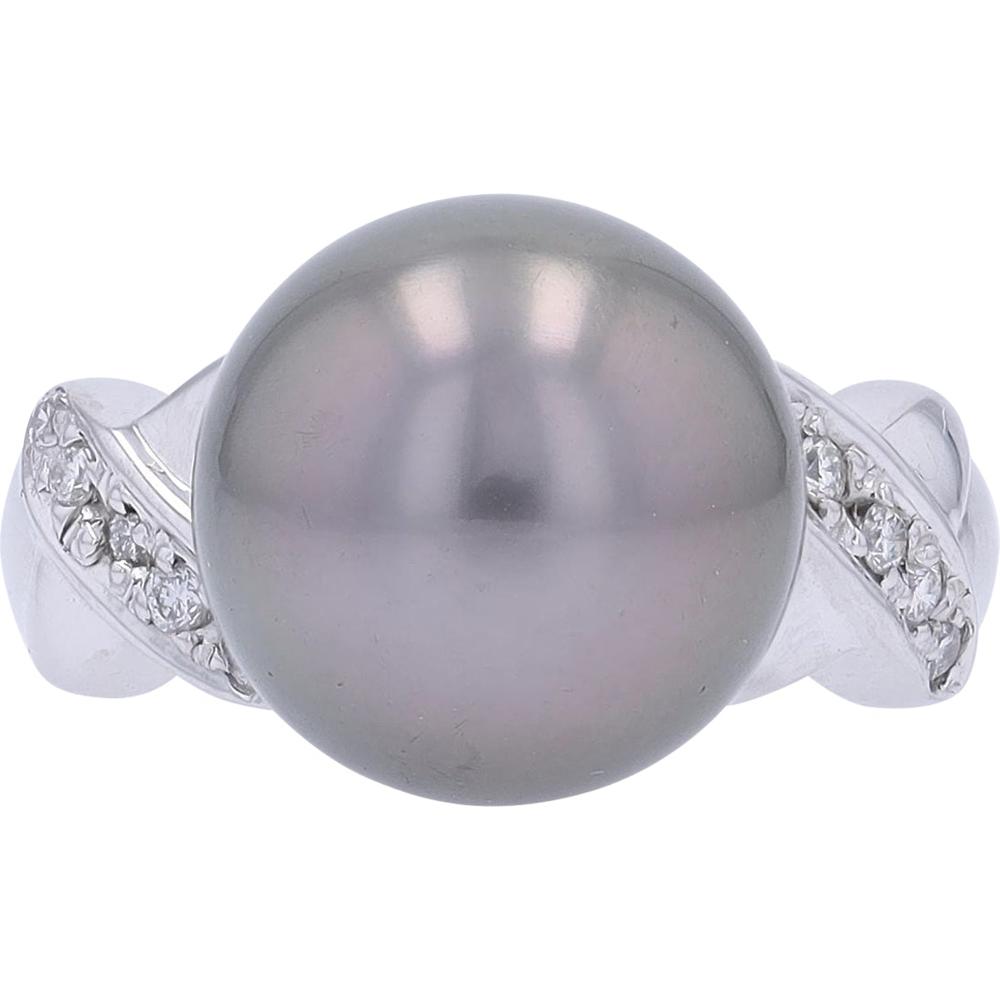 Platinum 11.5MM Pearl and Diamond Ring with 0.12 Carat Total Diamond Weight