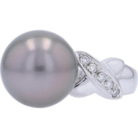 Platinum 11.5MM Pearl and Diamond Ring with 0.12 Carat Total Diamond Weight