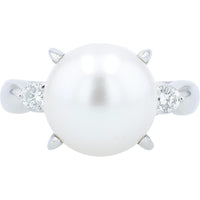 Platinum 11.7mm Pearl Ring with Diamond Accents - 0.20 Carat Total Diamond Weight