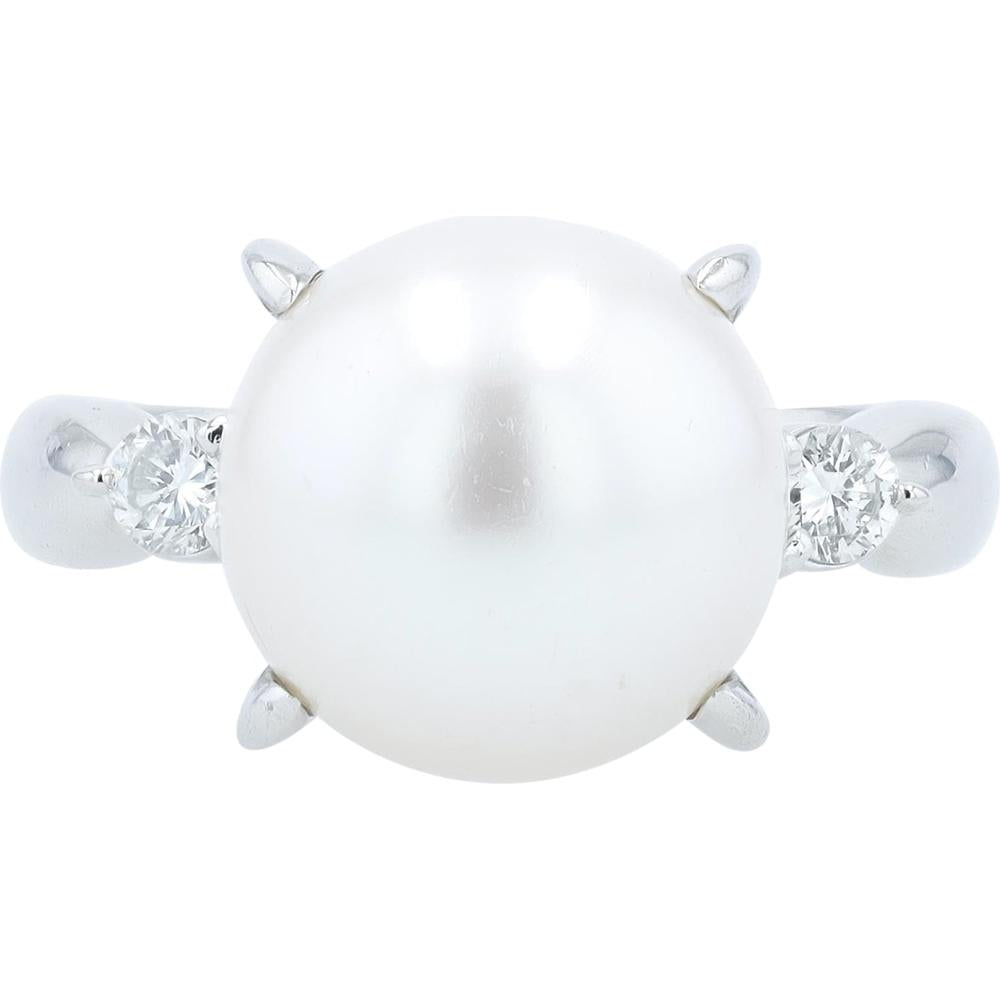 Platinum 11.7mm Pearl Ring with Diamond Accents - 0.20 Carat Total Diamond Weight
