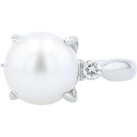 Platinum 11.7mm Pearl Ring with Diamond Accents - 0.20 Carat Total Diamond Weight