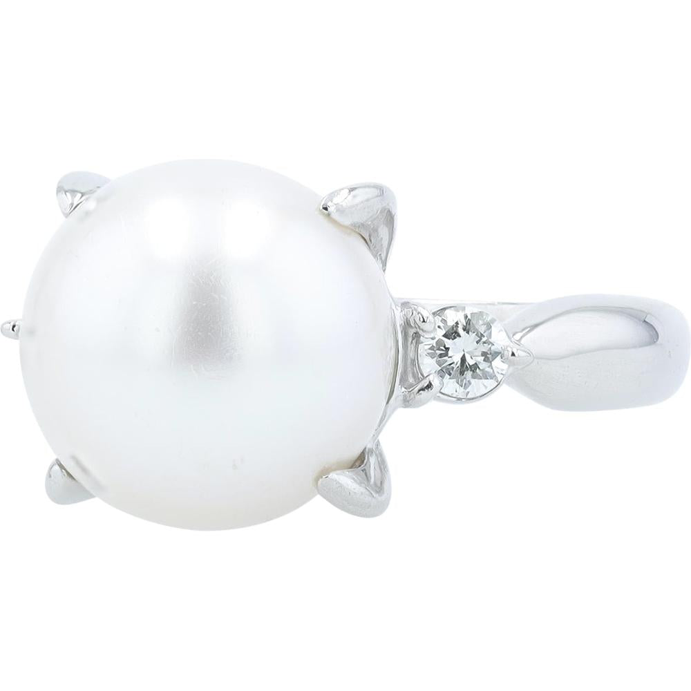 Platinum 11.7mm Pearl Ring with Diamond Accents - 0.20 Carat Total Diamond Weight