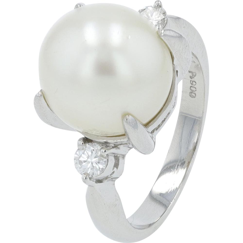 Platinum 11.7mm Pearl Ring with Diamond Accents - 0.24 Carat Total Diamond Weight