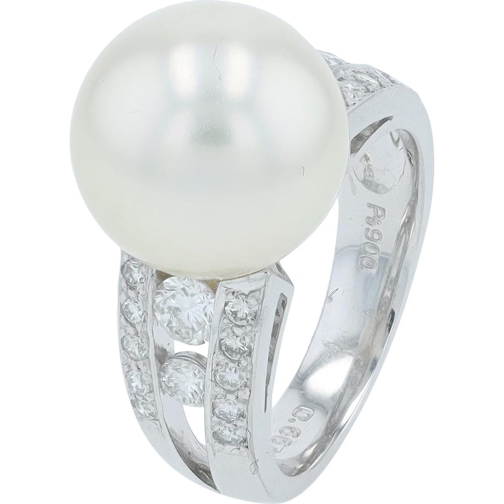 Platinum 12 - 12.5MM South Sea Pearl Ring with 0.66 Carat Round Diamond Accents