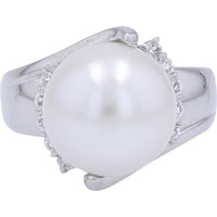 Platinum 12.4mm Pearl Ring with Diamond Accent - 0.25 Carat Total Diamond Weight