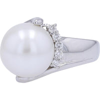 Platinum 12.4mm Pearl Ring with Diamond Accent - 0.25 Carat Total Diamond Weight