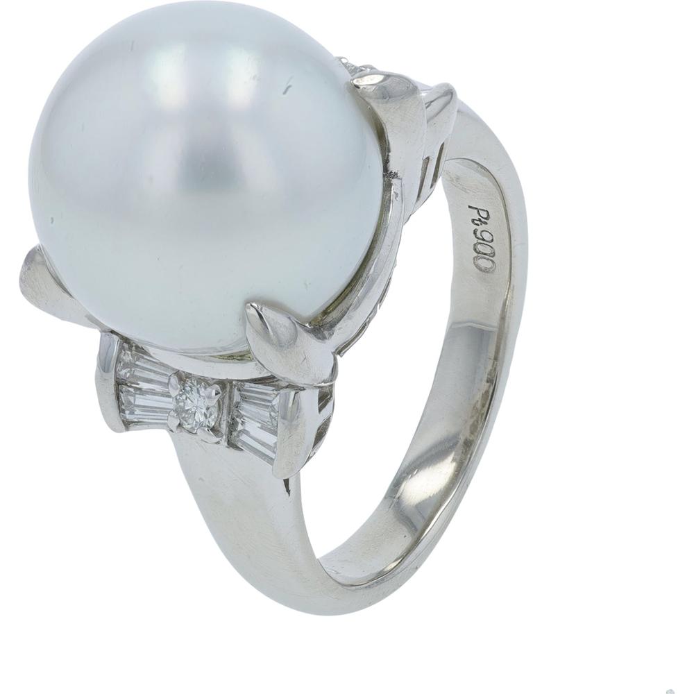 Platinum 12.8mm Pearl Ring with 0.40 Carat Total Diamond Accents