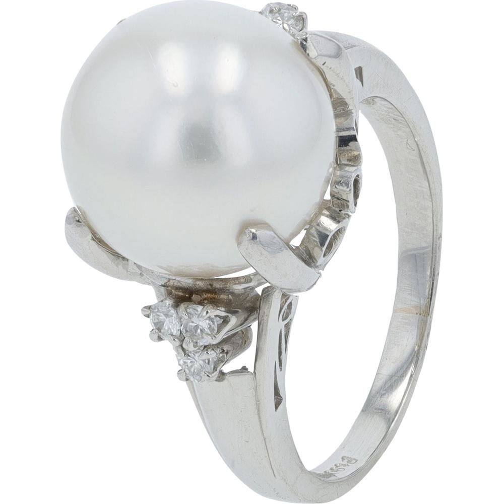 Platinum 12MM Pearl Ring with 0.12 Carat Total Diamond Halo - Platinum 900