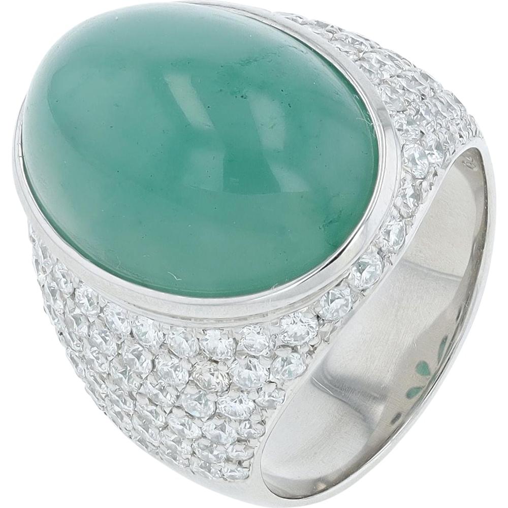 Platinum 13.29 Carat Chalcedony Ring with 2.79 Carats of Diamond Accents
