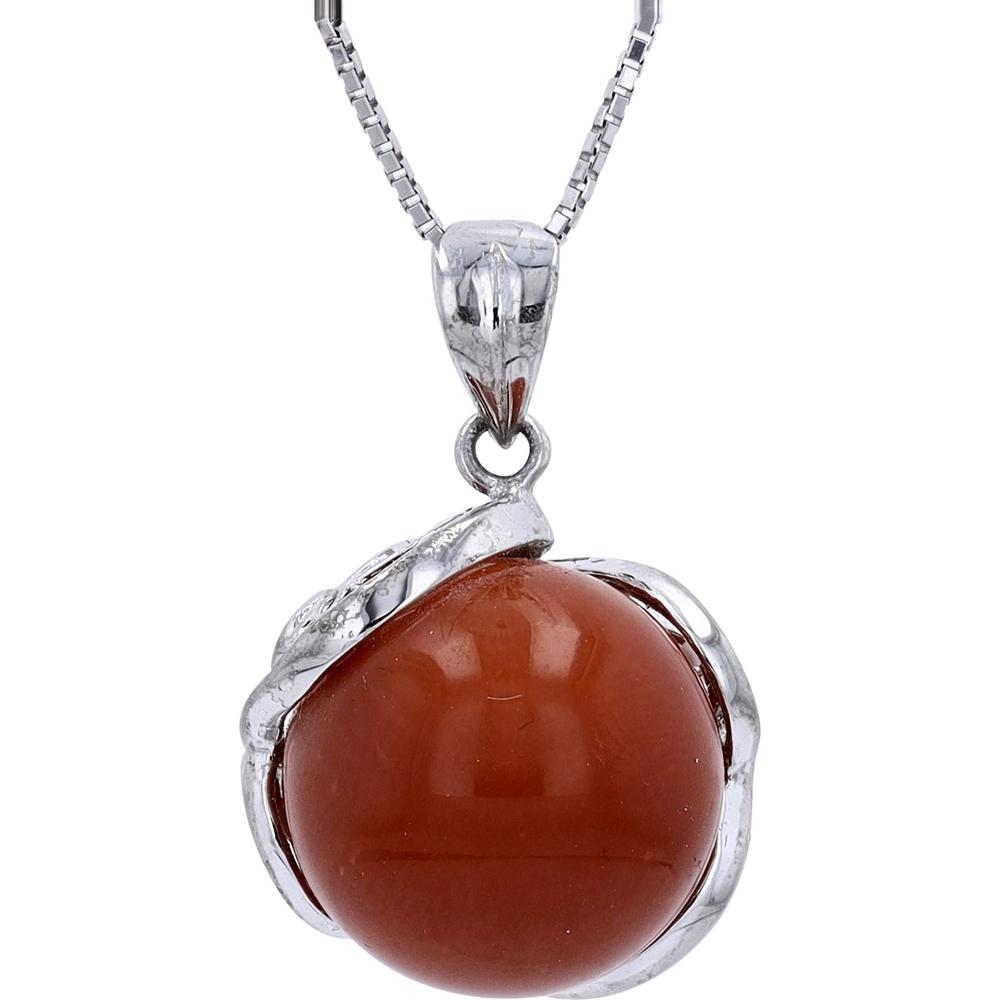 Platinum 13MM Coral Bead Pendant with 17" Adjustable Bolo Chain