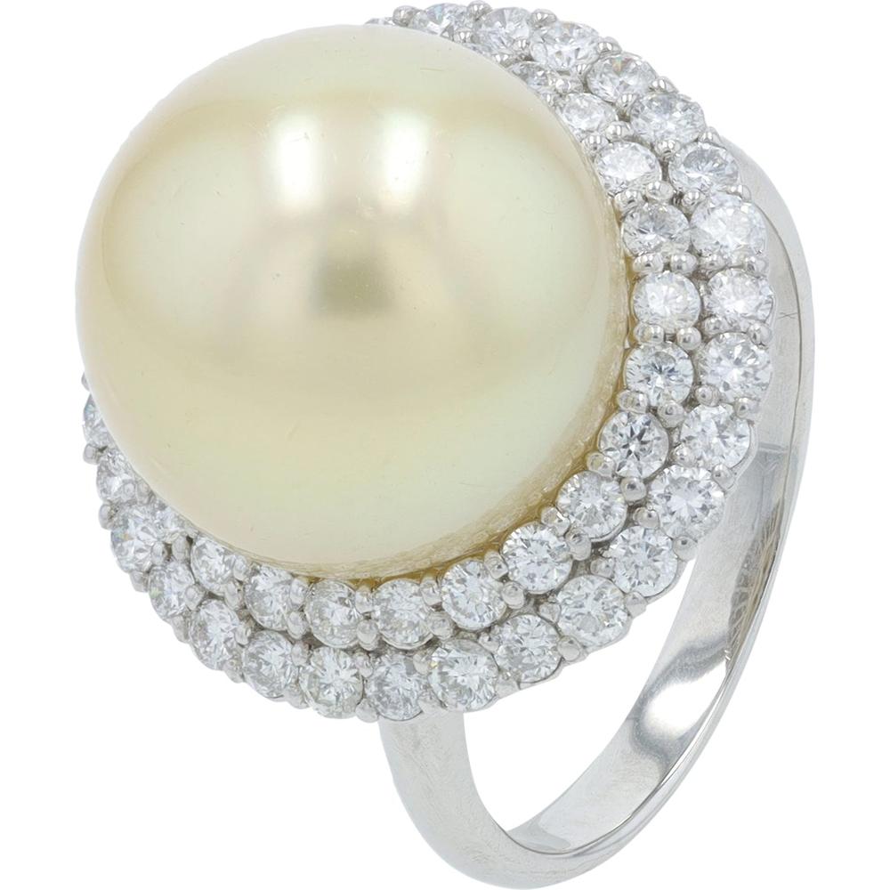 Platinum 13mm Pearl Ring with 1.00 Carat Total Round Diamond Halo