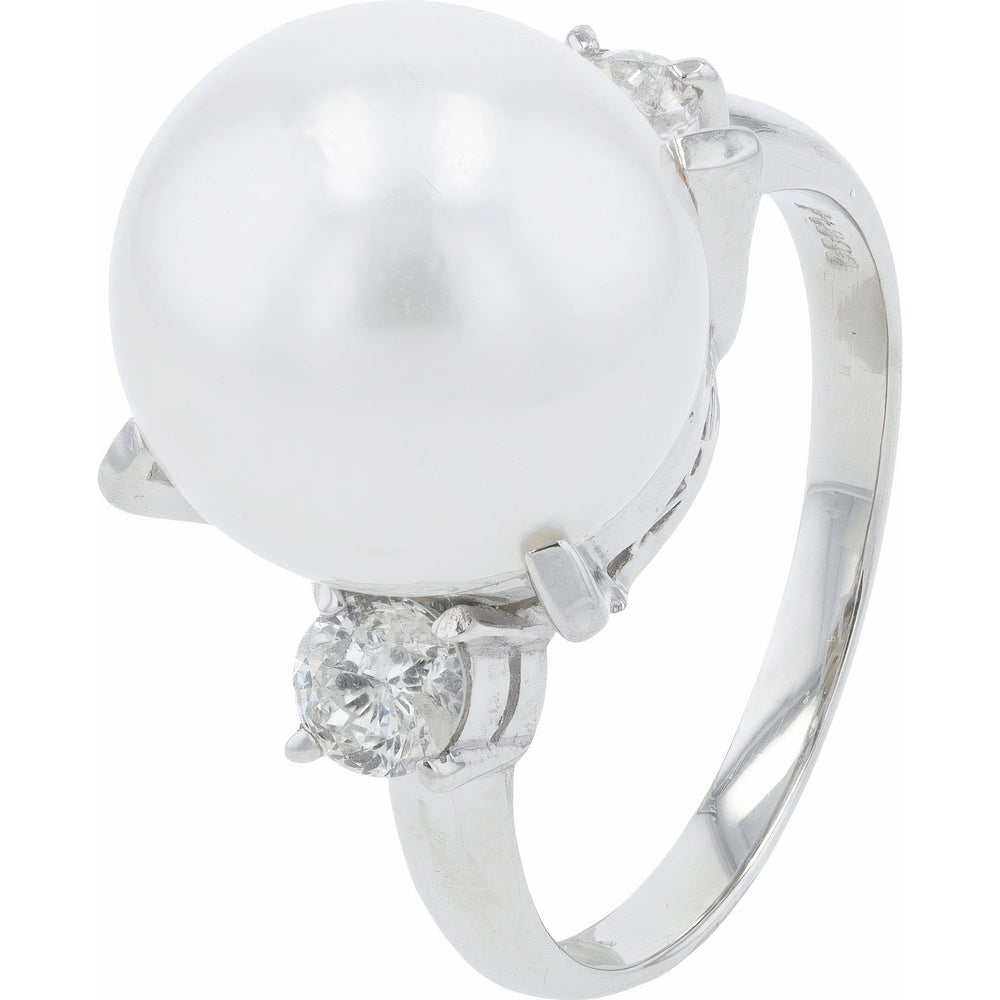 Platinum 13mm South Sea Pearl Ring with Prong-Set Round Diamond Accents - 0.48 Carat Total Diamond Weight