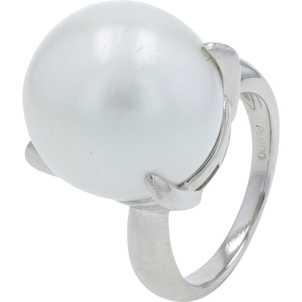 Platinum 15.3mm Cultured Pearl Solitaire Ring - Large Round Pearl in a Secure 4-Prong Setting - Size 6.5